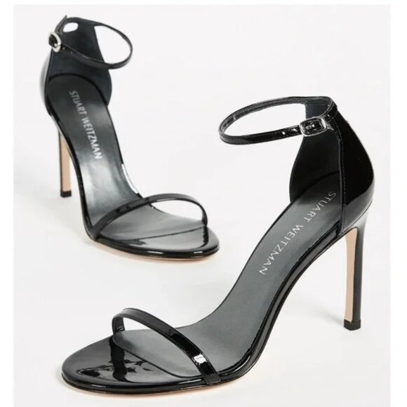 Stuart Weitzman Nudistsong Open Toed Ankle Strap Sandal Heels Black Size 8 - Picture 1 of 8